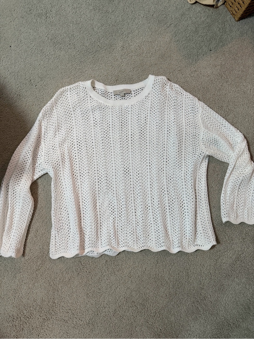 LOFT White Open-Weave Scoopneck Sweater XL